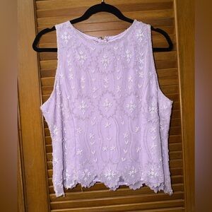 Embroidered Lavender Sleeveless Top - size L XL